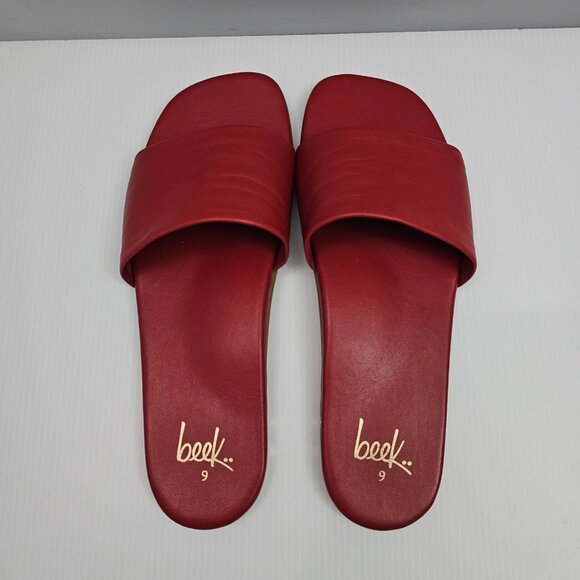 Beek Honeybird Slide Sandal Womens 9 Red Leather Square Toe Designer Comfort - Picture 8 of 13
